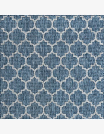 Navy Blue Easy-Clean Lattice Indoor / Outdoor Square Rug