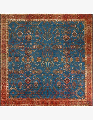 Navy Blue Easy-Clean Traditional Indoor / Outdoor Square Rug