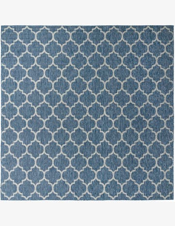 Navy Blue Easy-Clean Trellis Indoor / Outdoor Square Rug