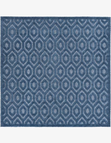 Navy Blue Easy-Clean Trellis Textured Indoor / Outdoor Square Rug