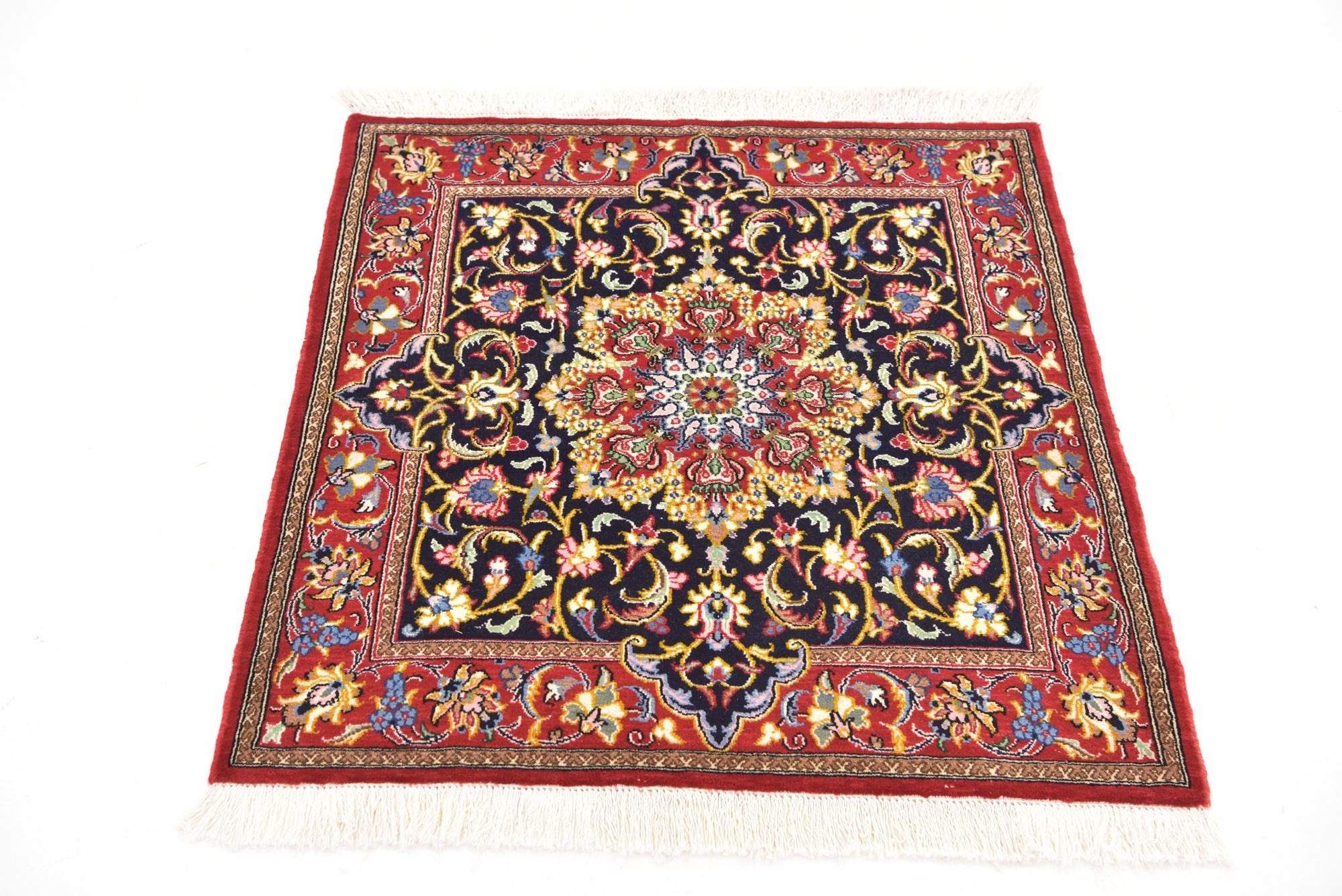 3' 3 x 3' 5 Hand Knotted Qom Persian Wool Square Rug