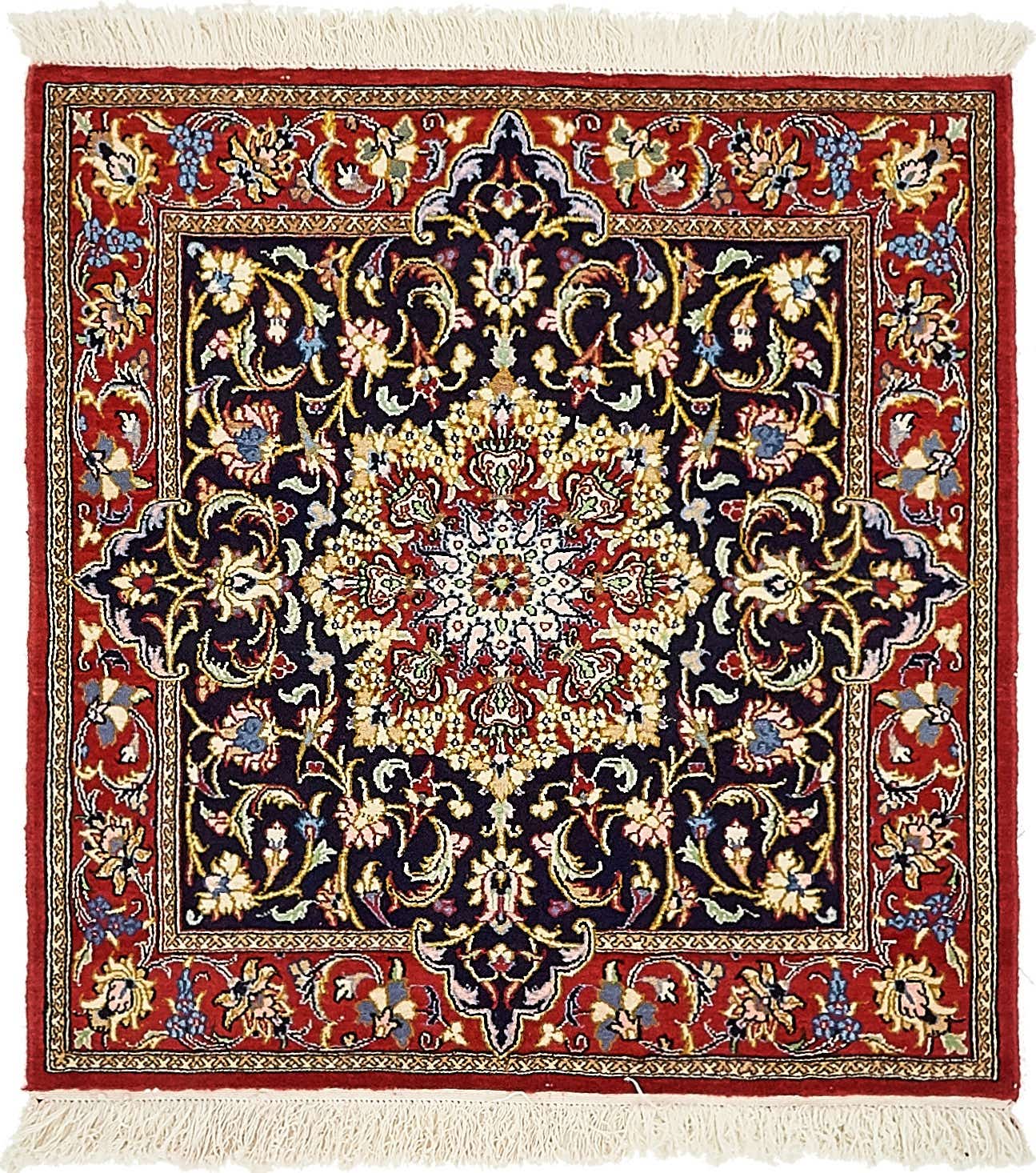 3' 3 x 3' 5 Hand Knotted Qom Persian Wool Square Rug