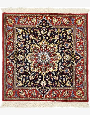 3' 3 x 3' 5 Hand Knotted Qom Persian Wool Square Rug