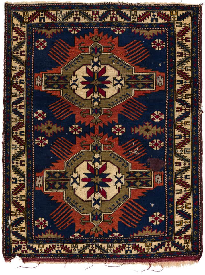 3' 8 x 4' 9 Hand Knotted Shirvan Persian Wool Square Rug