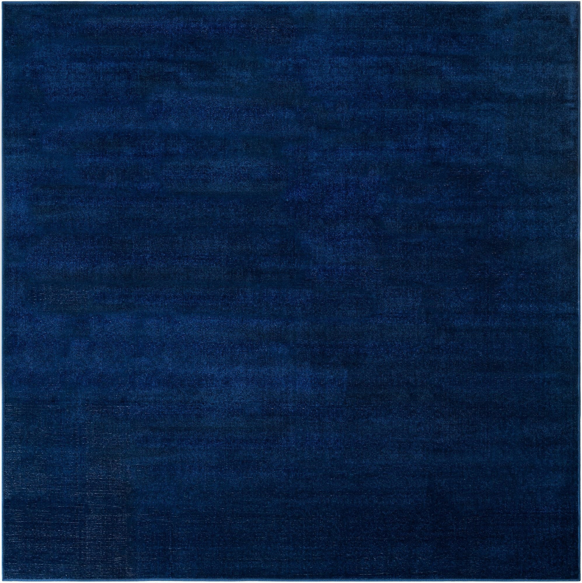 A 7' 10 x 7' 10 square navy blue flatweave rug with a subtle distressed texture, suitable for indoor spaces.