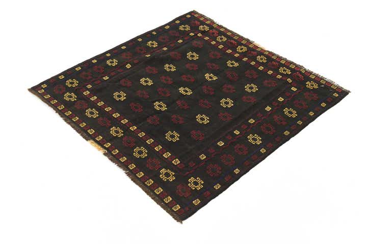 3' 10 x 4' Hand Knotted Sumak Wool Square Rug