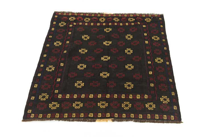 3' 10 x 4' Hand Knotted Sumak Wool Square Rug