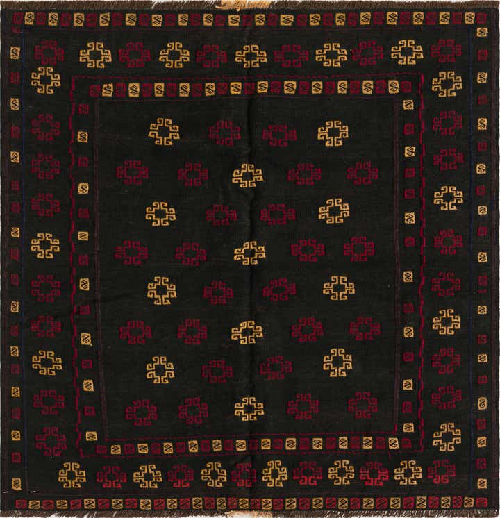 3' 10 x 4' Hand Knotted Sumak Wool Square Rug