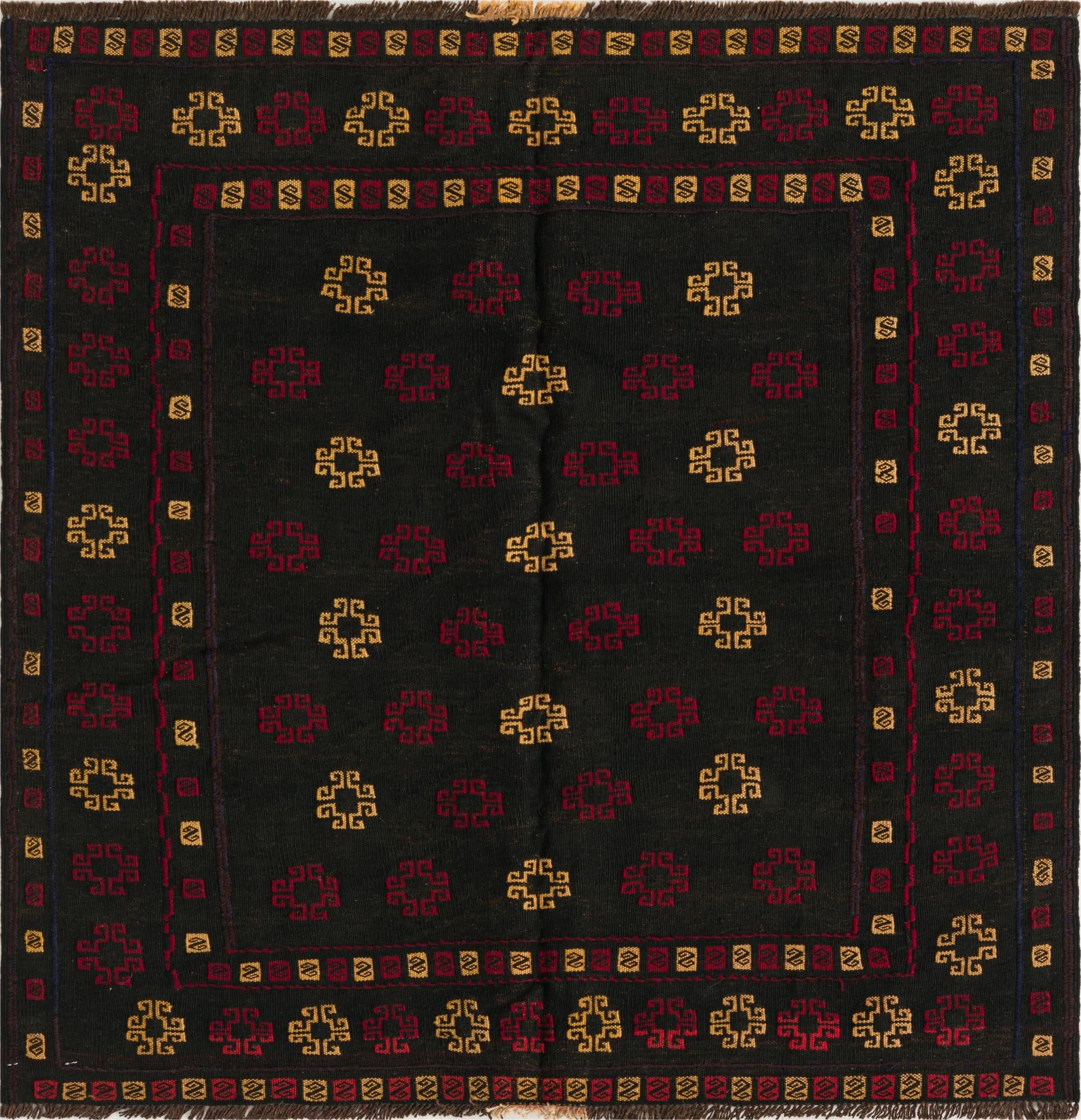 3' 10 x 4'  Hand Knotted Sumak Wool Square Rug
