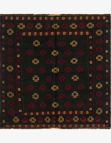 3' 10 x 4' Hand Knotted Sumak Wool Square Rug