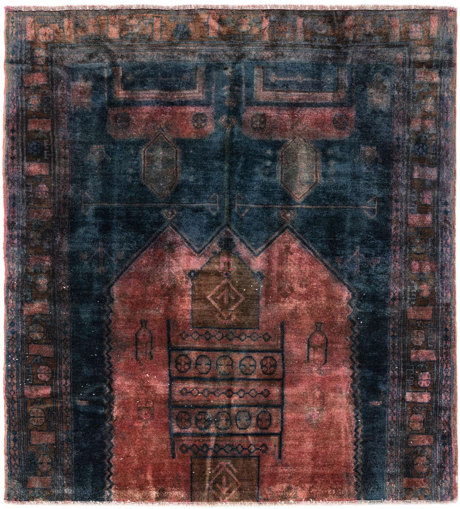 5' 3 x 5' 10 Hand Knotted Ultra Vintage Persian Wool Square Rug