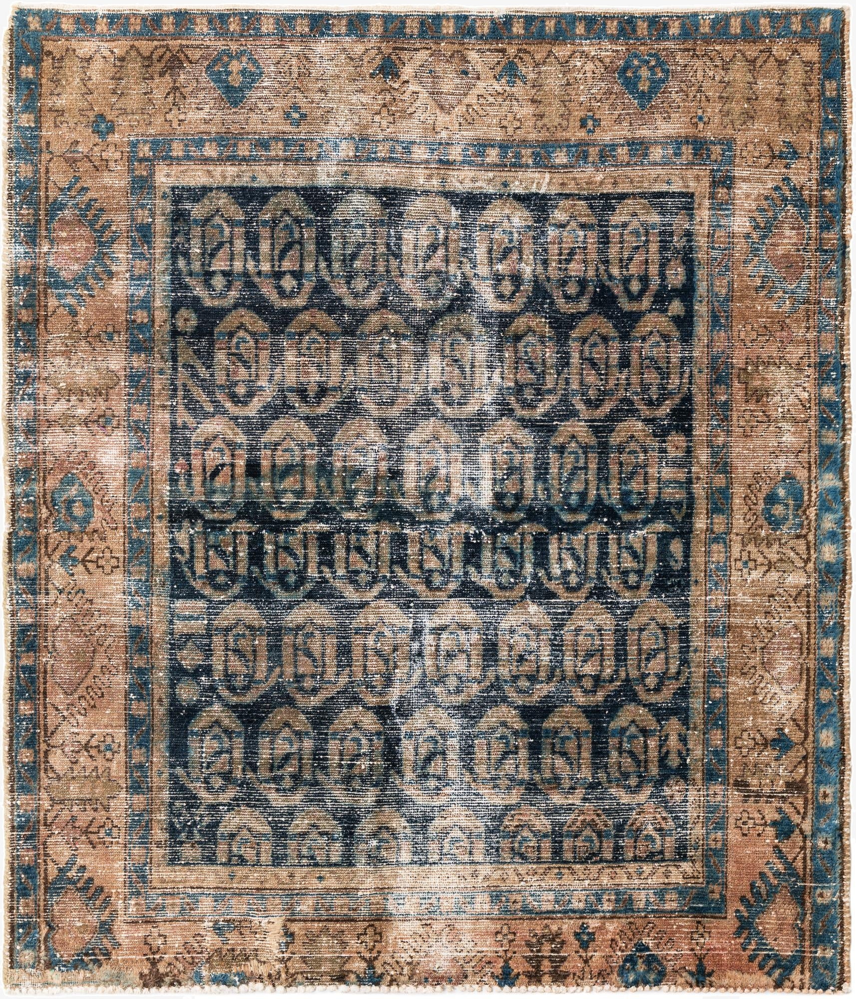 4' 10 x 5' 8  Hand Knotted Ultra Vintage Persian Wool Square Rug