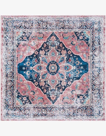 Navy Blue Washable Yara Square Rug