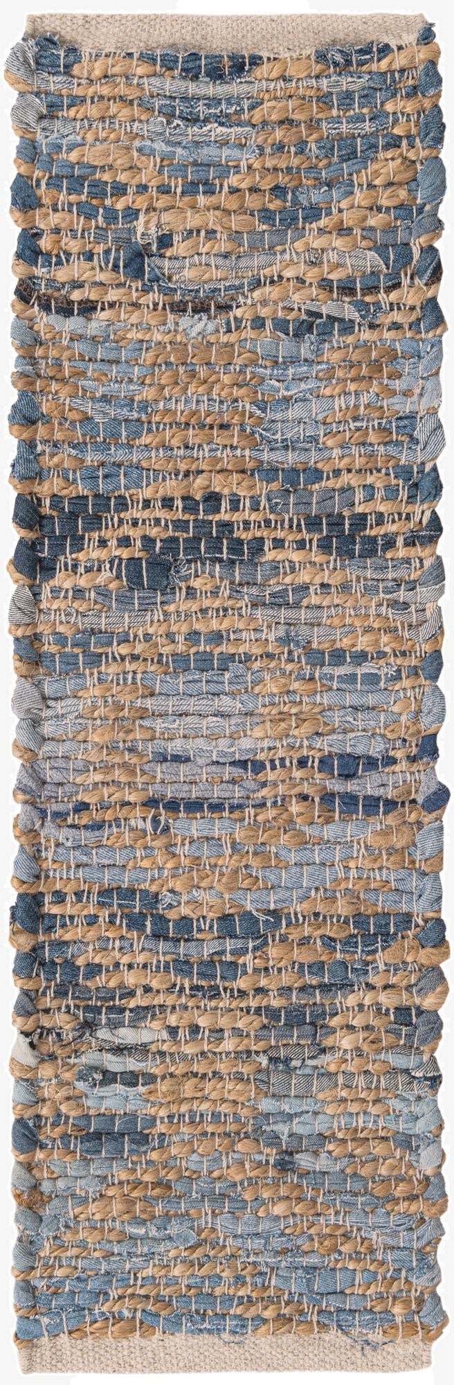 0' 9 x 2' 6  Hand Woven Chindi Jute Stair Rug