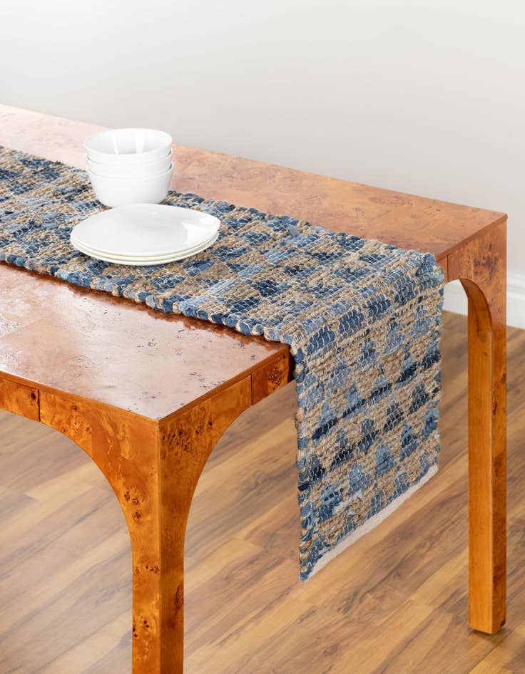 Detail image of 1' 2 x 4' 1  Hand Woven Chindi Jute Table Runner Rug