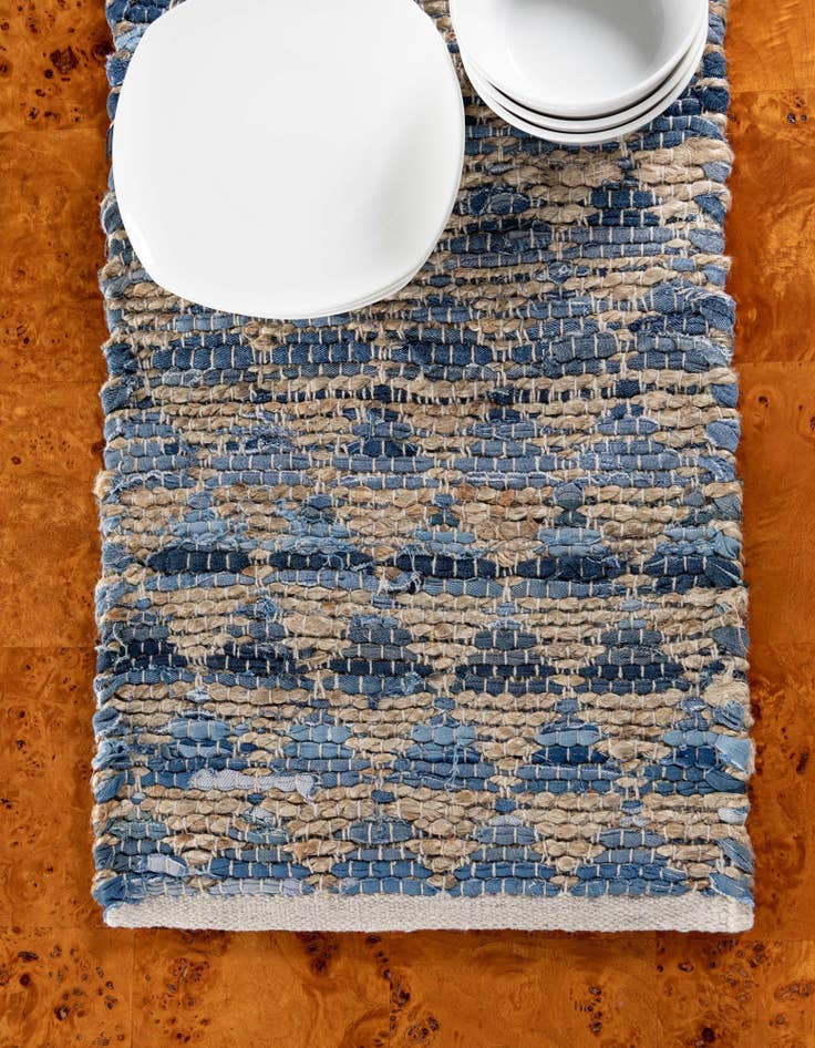 Detail image of 1' 2 x 6' 1  Hand Woven Chindi Jute Table Runner Rug
