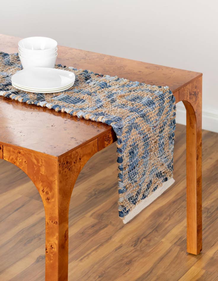 Detail image of 1' 2 x 10'  Hand Woven Chindi Jute Table Runner Rug