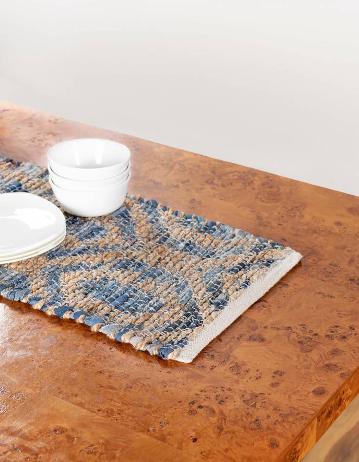 Detail image of 1' 2 x 6' 1  Hand Woven Chindi Jute Table Runner Rug