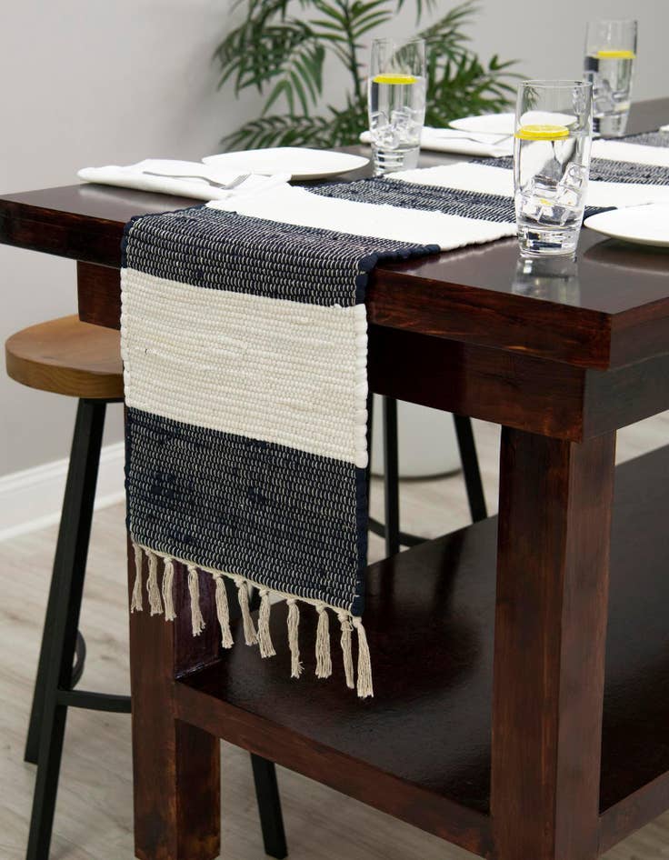 Detail image of 1' 2 x 6' 1  Hand Woven Chindi Rag Table Runner Rug