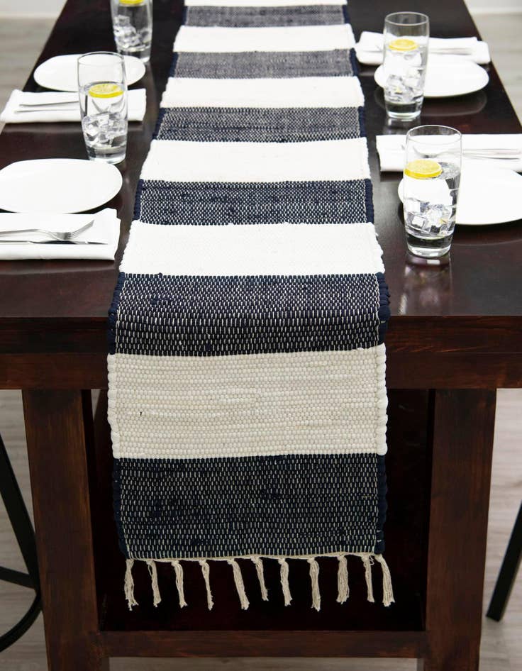 Detail image of 1' 2 x 6' 1  Hand Woven Chindi Rag Table Runner Rug