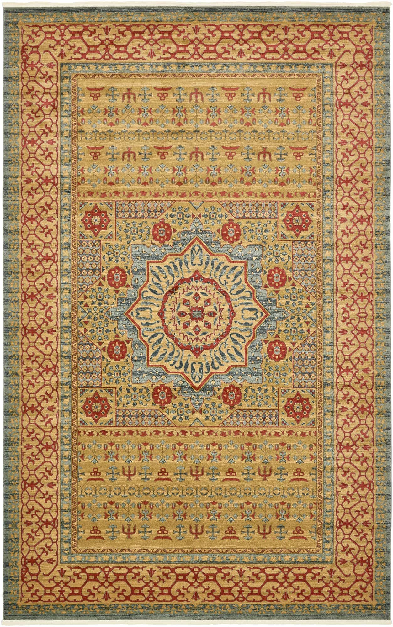 10' 8 x 16' 5 Nesbitt · Medallion rug, gold and red