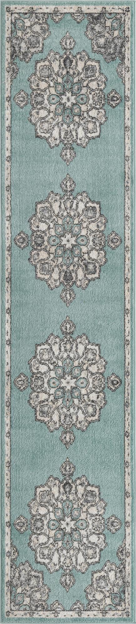 2' 7 x 12' Nettle · Border rug, aqua