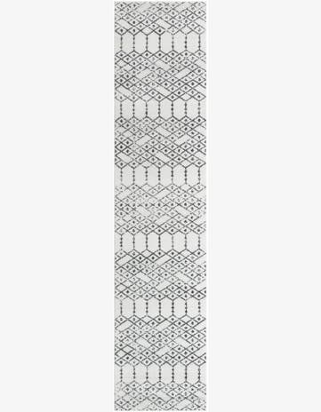 3' x 13' Newcomb · Geometric lattice rug, ivory and charcoal