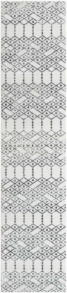 3' x 13' Newcomb · Geometric lattice rug, ivory and charcoal