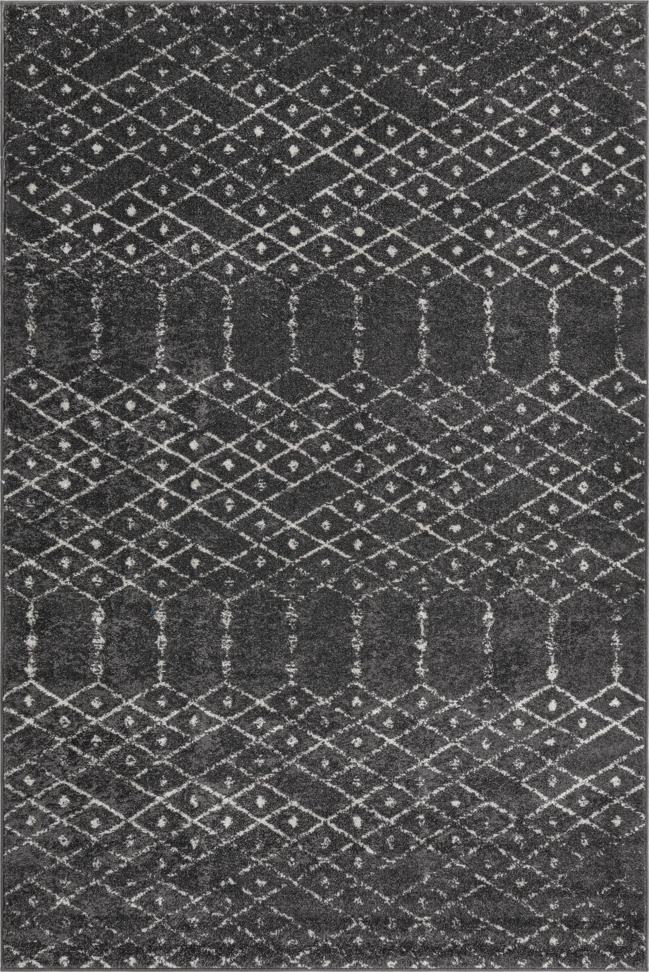 4' x 6' Newcomb · Geometric lattice rug, charcoal and ivory