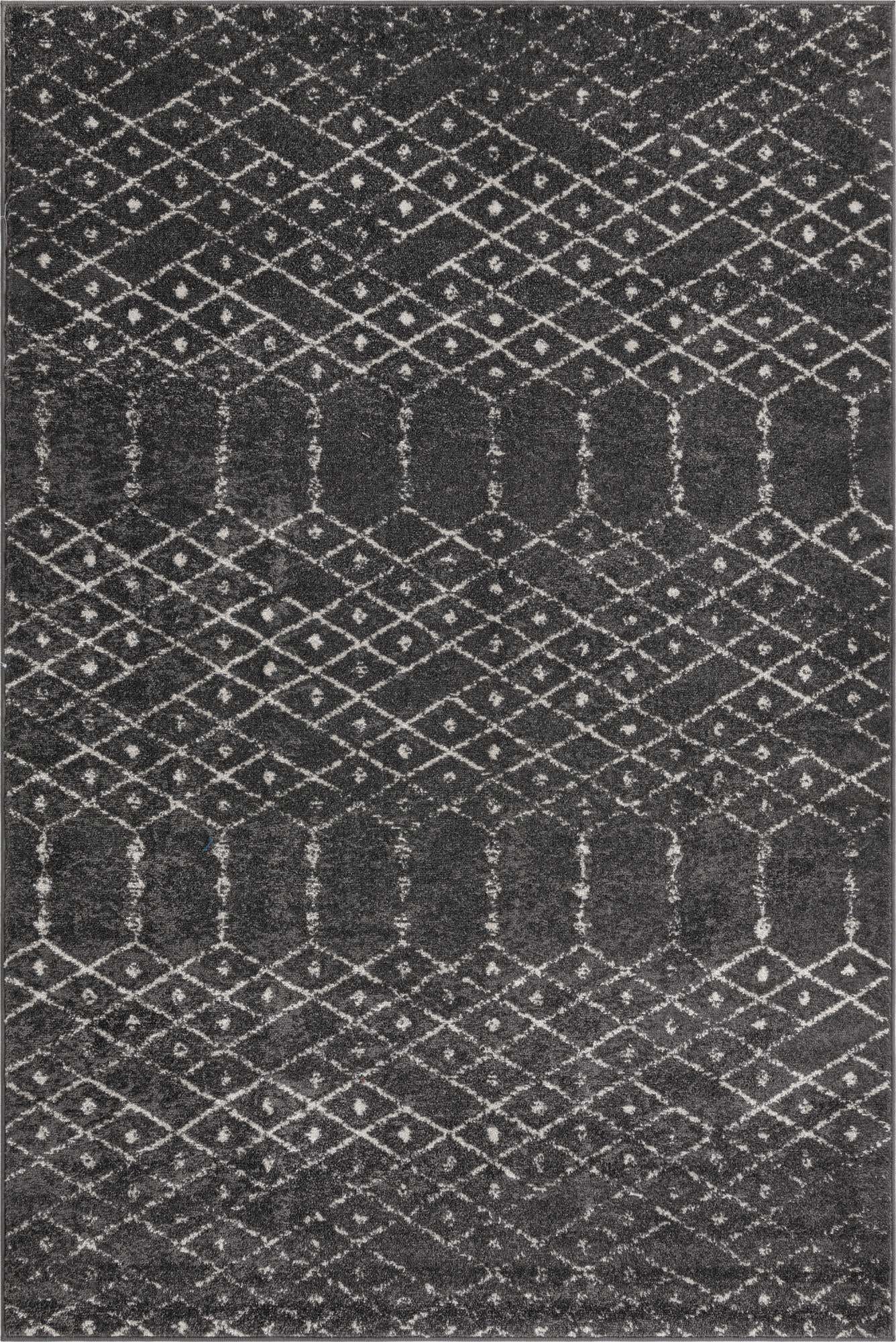 4' x 6' Newcomb · Geometric lattice rug, charcoal and ivory