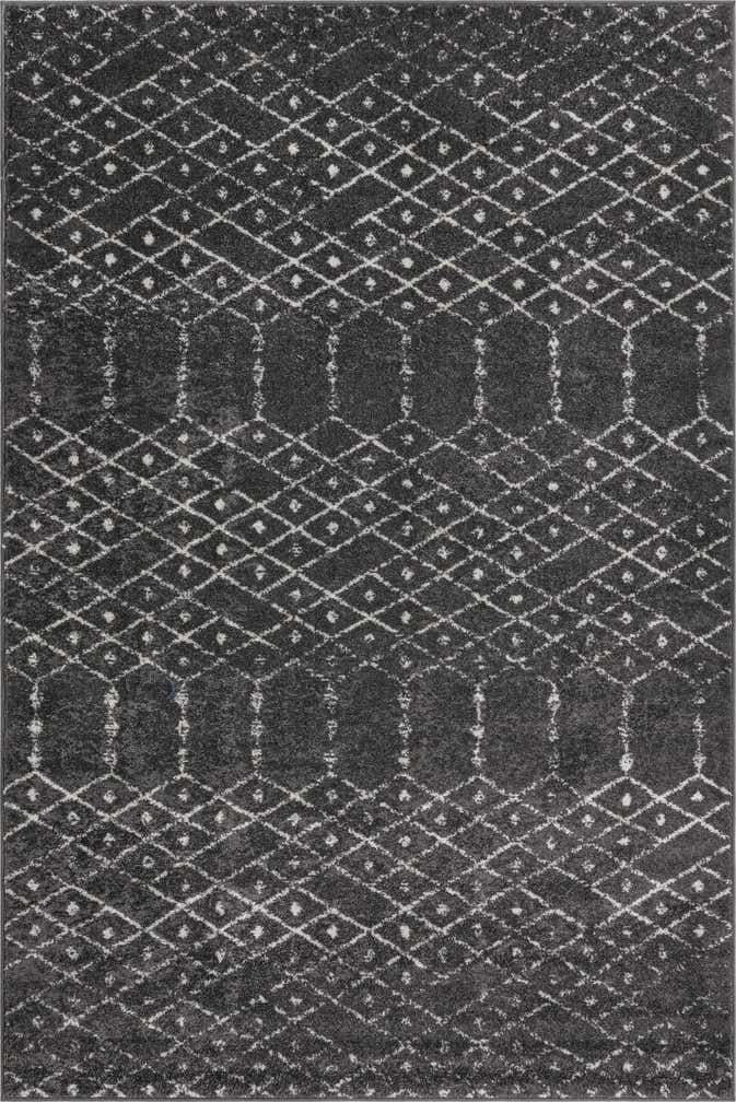 4' x 6' Newcomb · Geometric lattice rug, charcoal and ivory