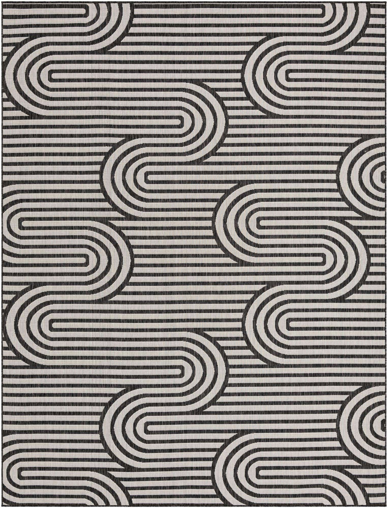 9' x 12' Northam · Geometric linear Outdoor Rug, black and white