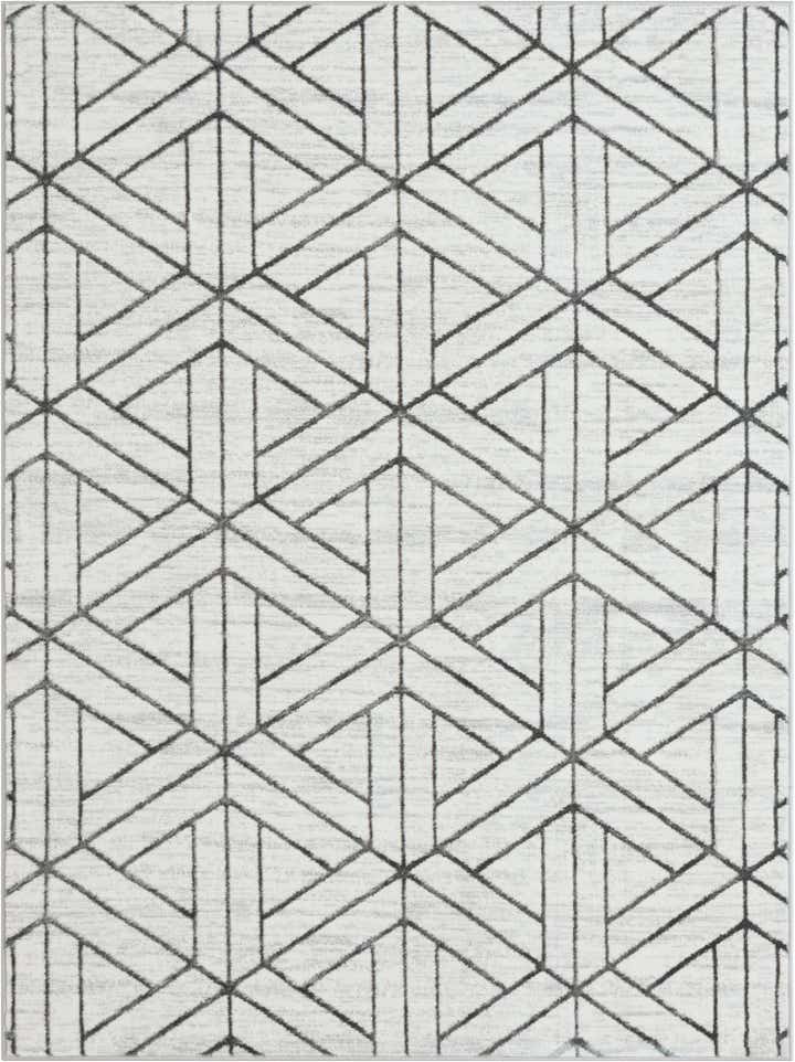 5' 3 x 7' Norwood · Geometric trellis rug, white and gray