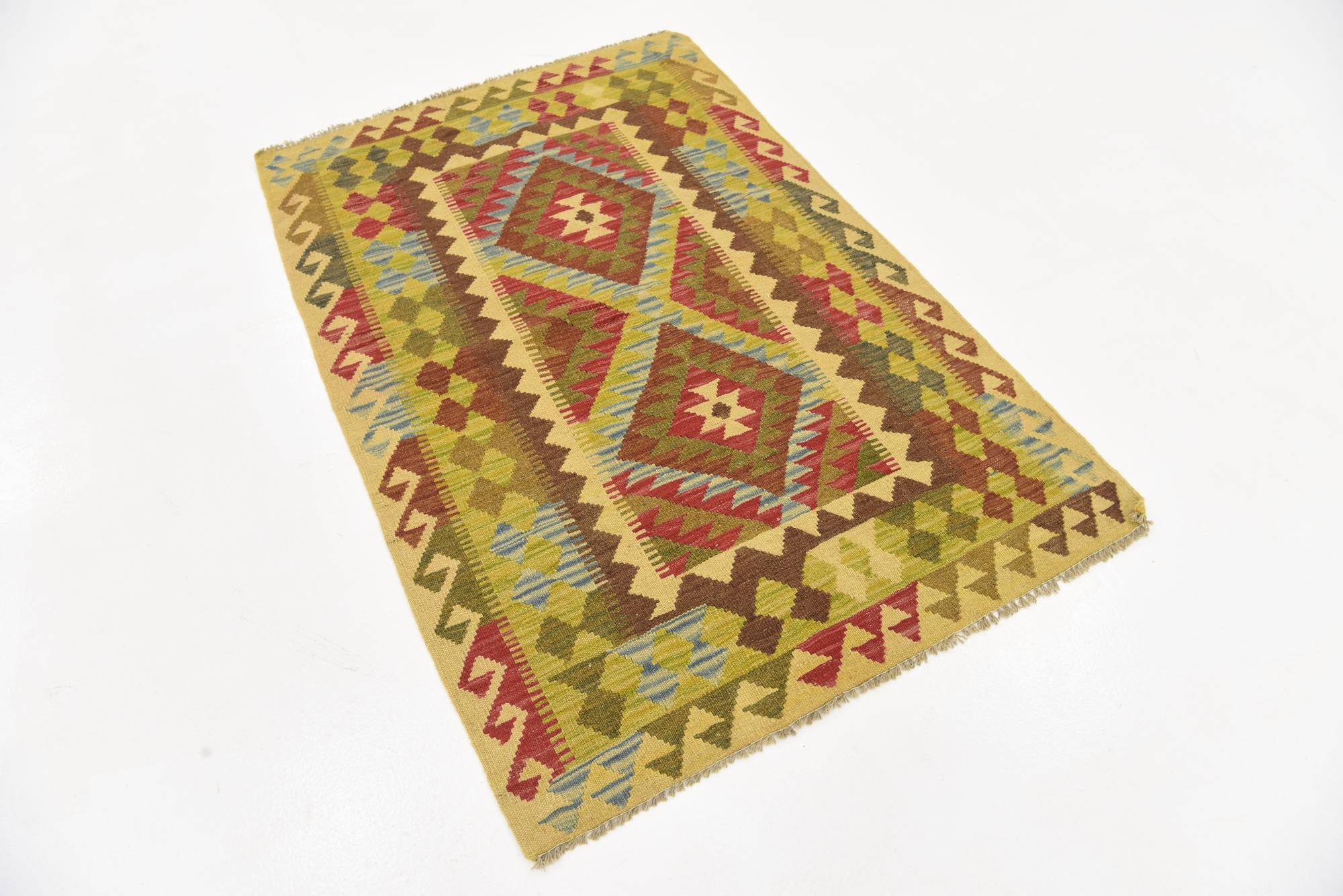 3' 4 x 5' Hand Woven Kilim Maymana Wool Rug