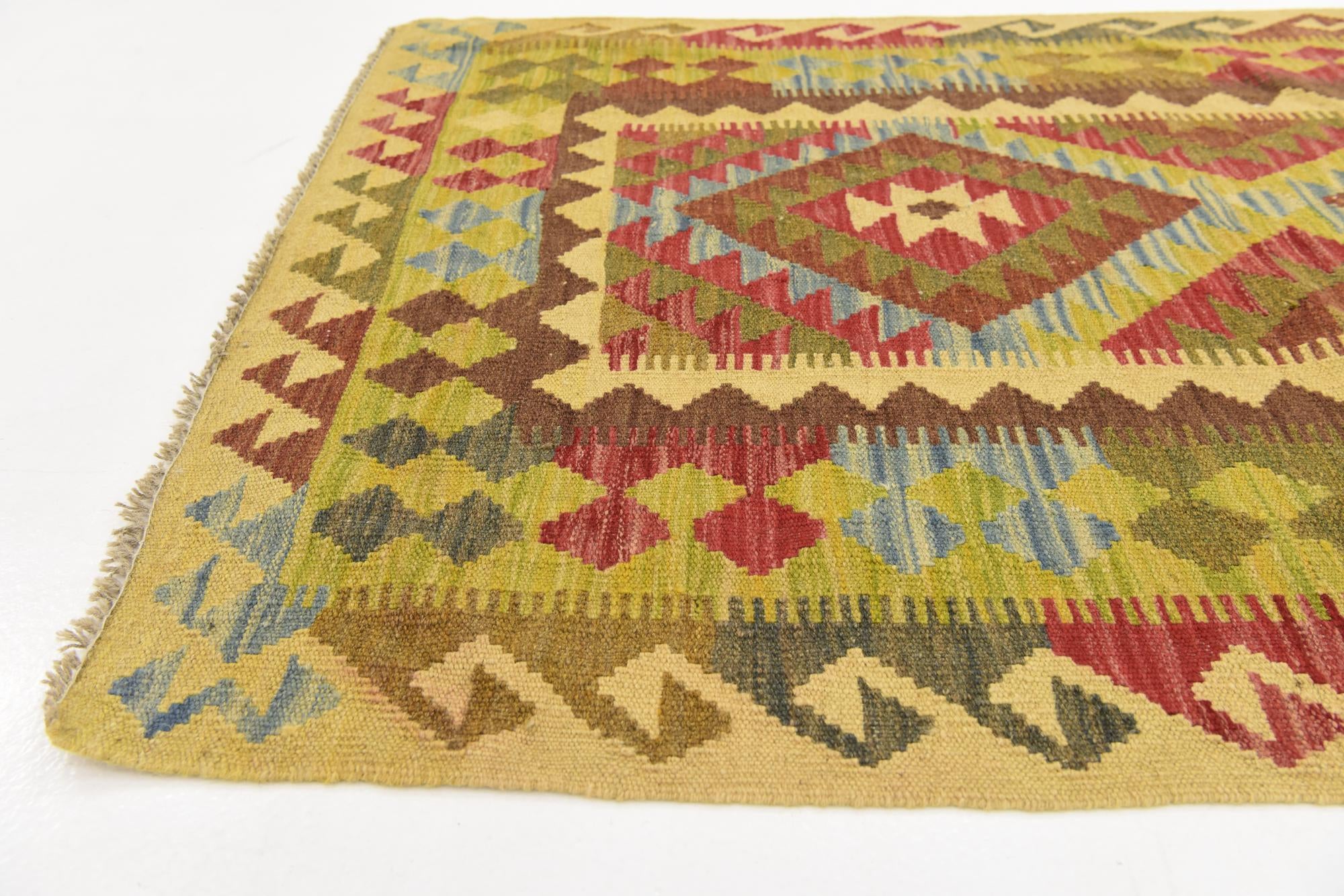 3' 4 x 5' Hand Woven Kilim Maymana Wool Rug