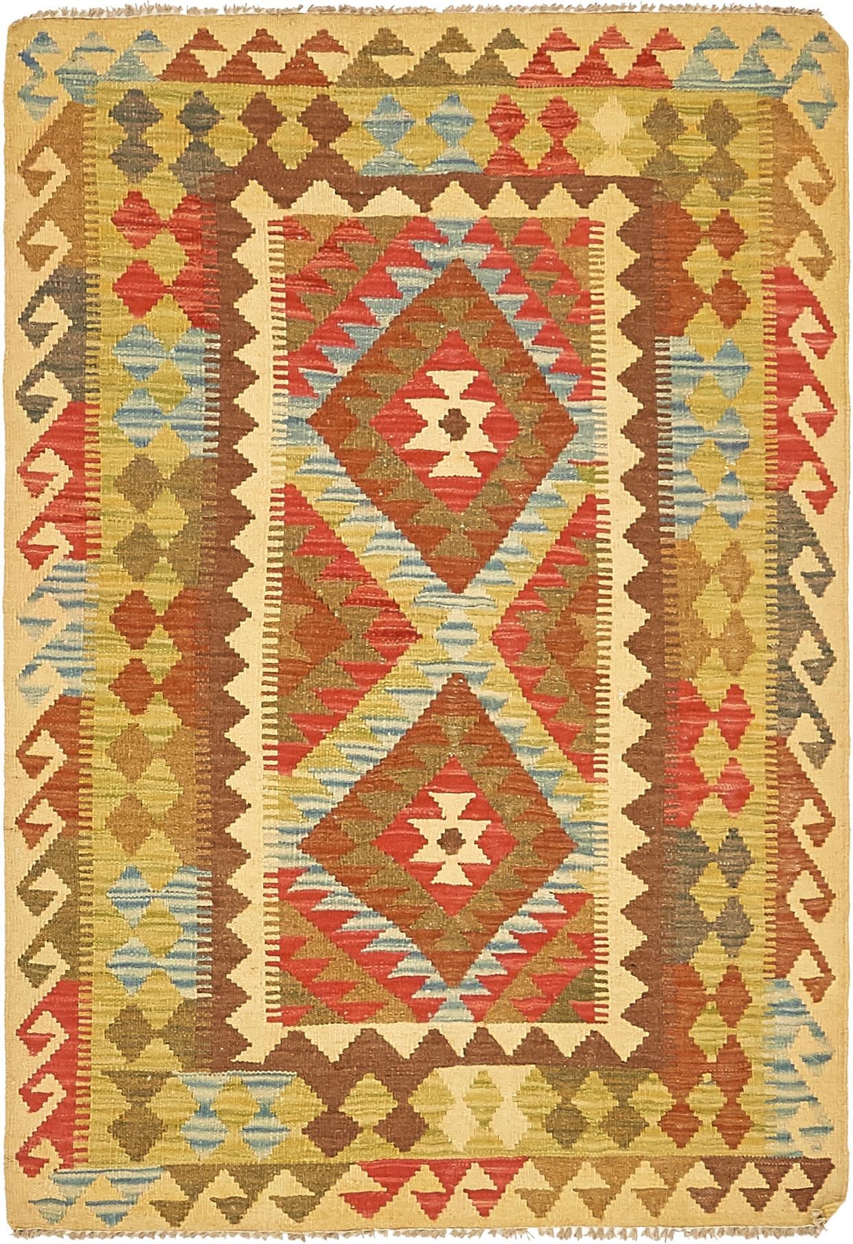 3' 4 x 5' Hand Woven Kilim Maymana Wool Rug