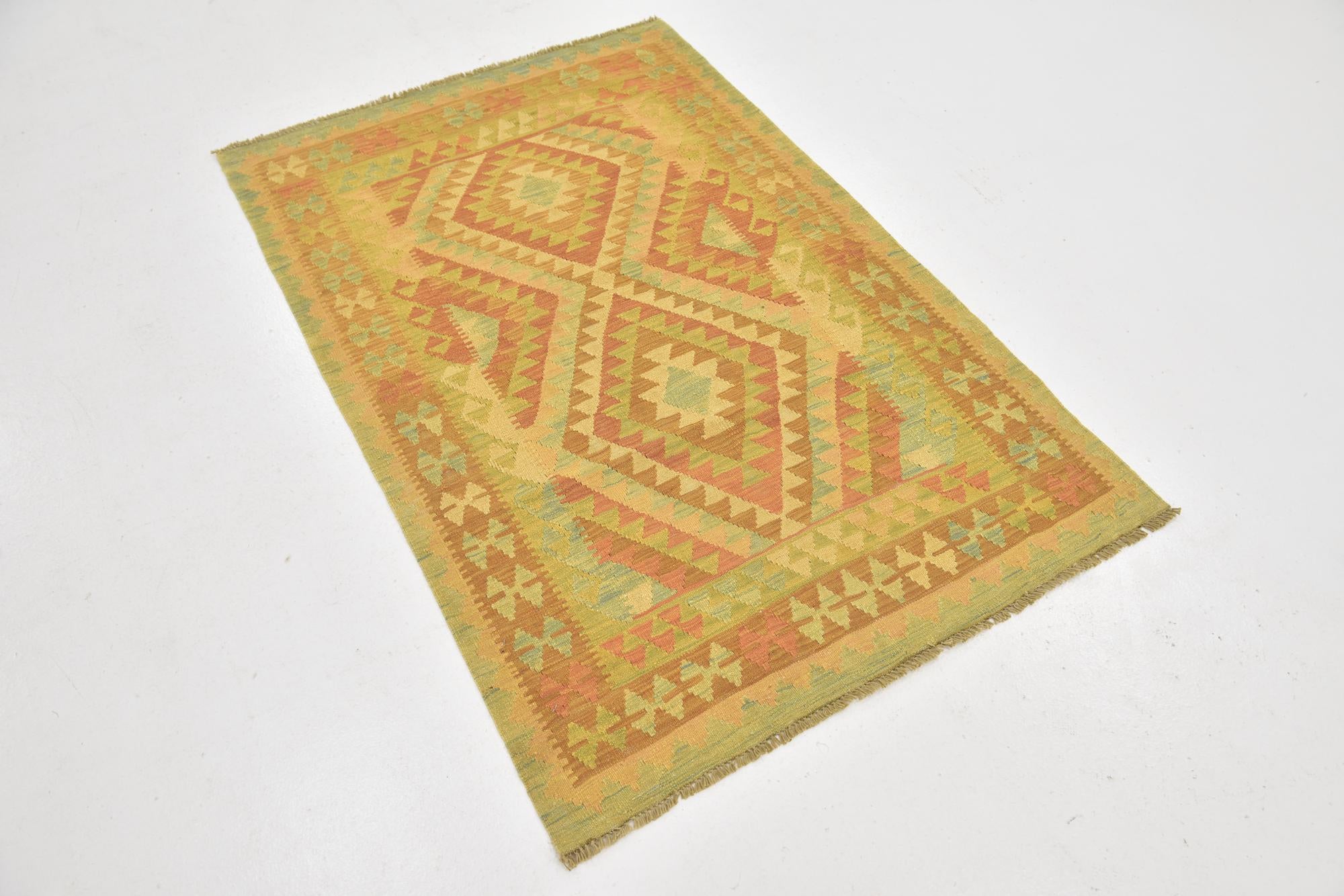 3' 2 x 5' Hand Woven Kilim Waziri Wool Rug