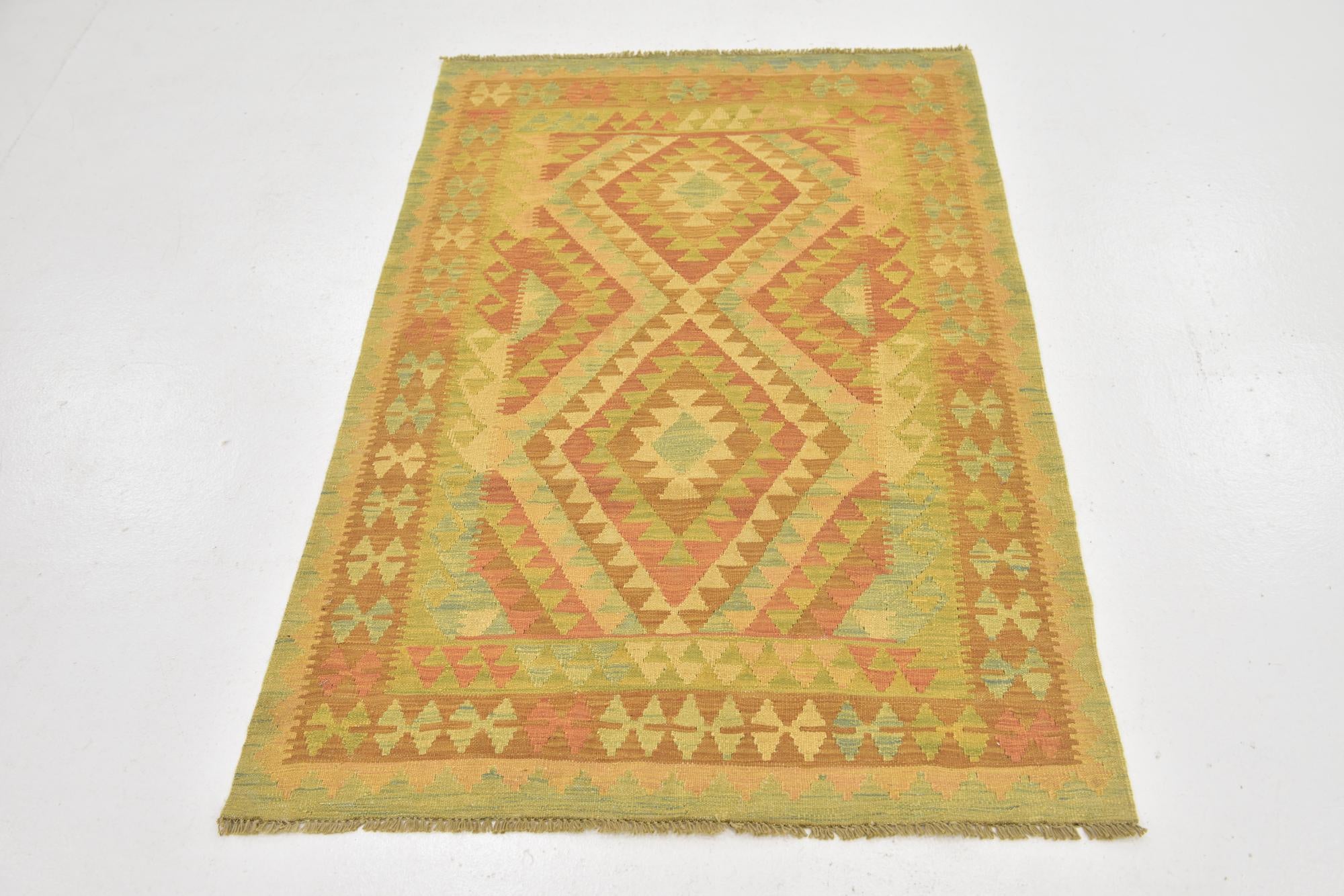3' 2 x 5' Hand Woven Kilim Waziri Wool Rug