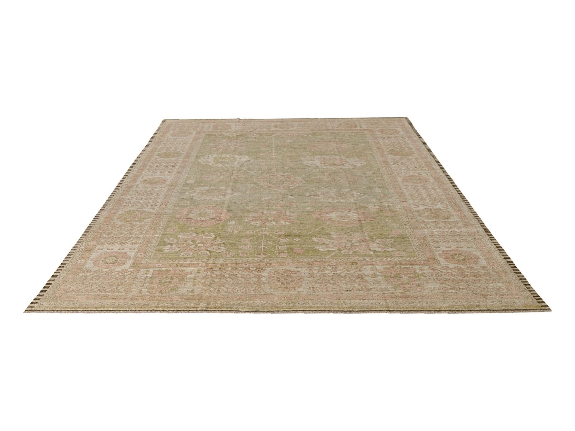 10' 4 x 14' Hand Knotted Oushak Wool Rug