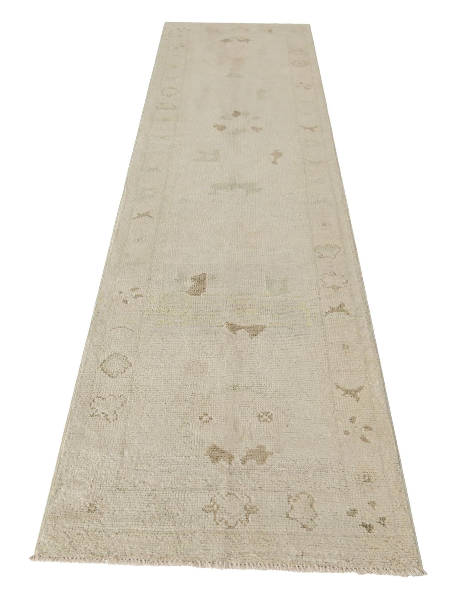 2' 7 x 10' 11 Hand Knotted Oushak Wool Runner Rug