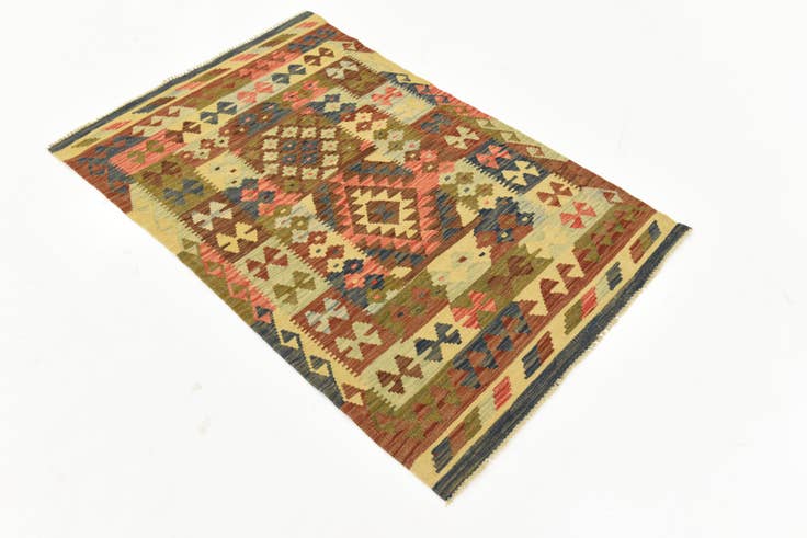 Detail image of 3' 4 x 5' Hand Woven Kilim Maymana Rug
