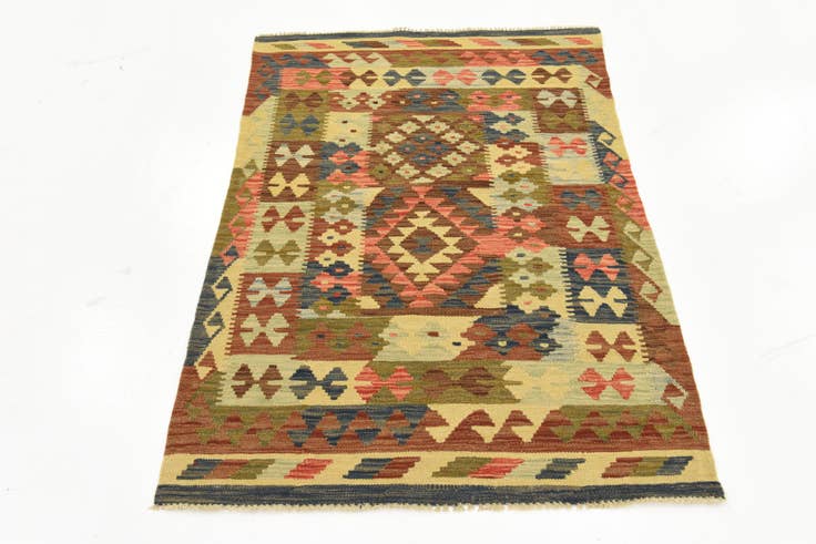 Detail image of 3' 4 x 5' Hand Woven Kilim Maymana Rug