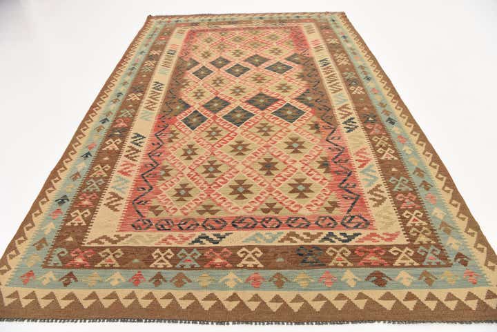 6' 6 x 10' 2 Hand Woven Kilim Maymana Wool Rug