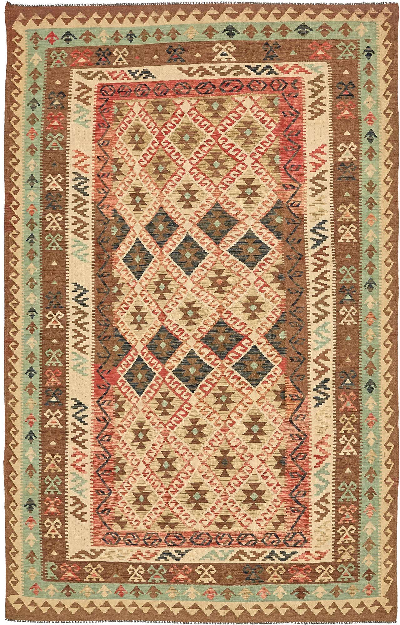 6' 6 x 10' 2 Hand Woven Kilim Maymana Wool Rug