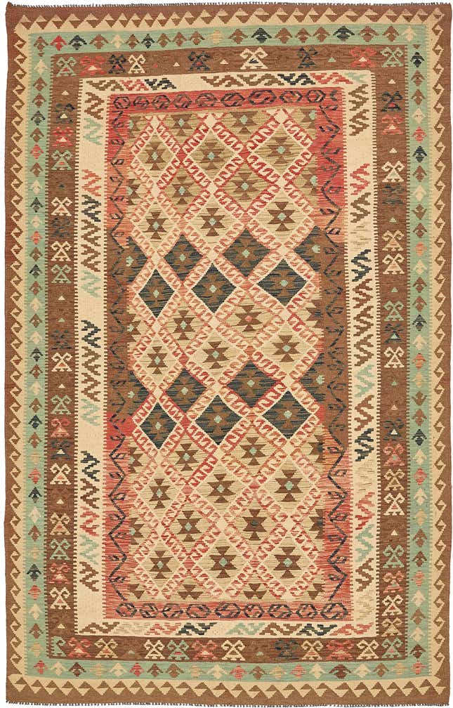 6' 6 x 10' 2 Hand Woven Kilim Maymana Wool Rug