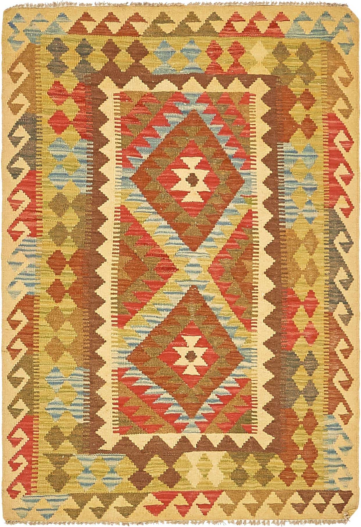 3' 4 x 5' Hand Woven Kilim Maymana Wool Rug