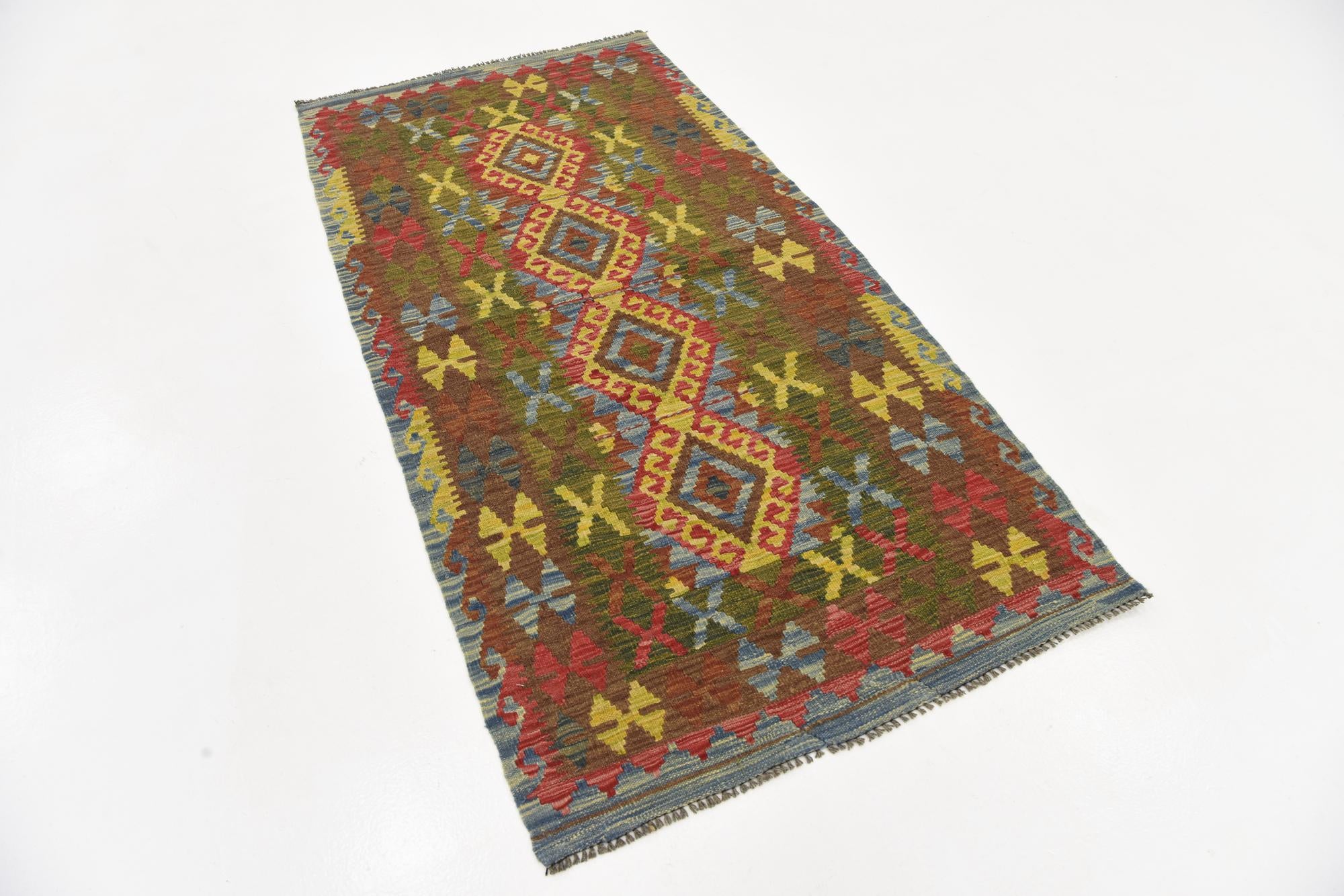 3' 2 x 6' 2 Hand Woven Kilim Maymana Wool Rug