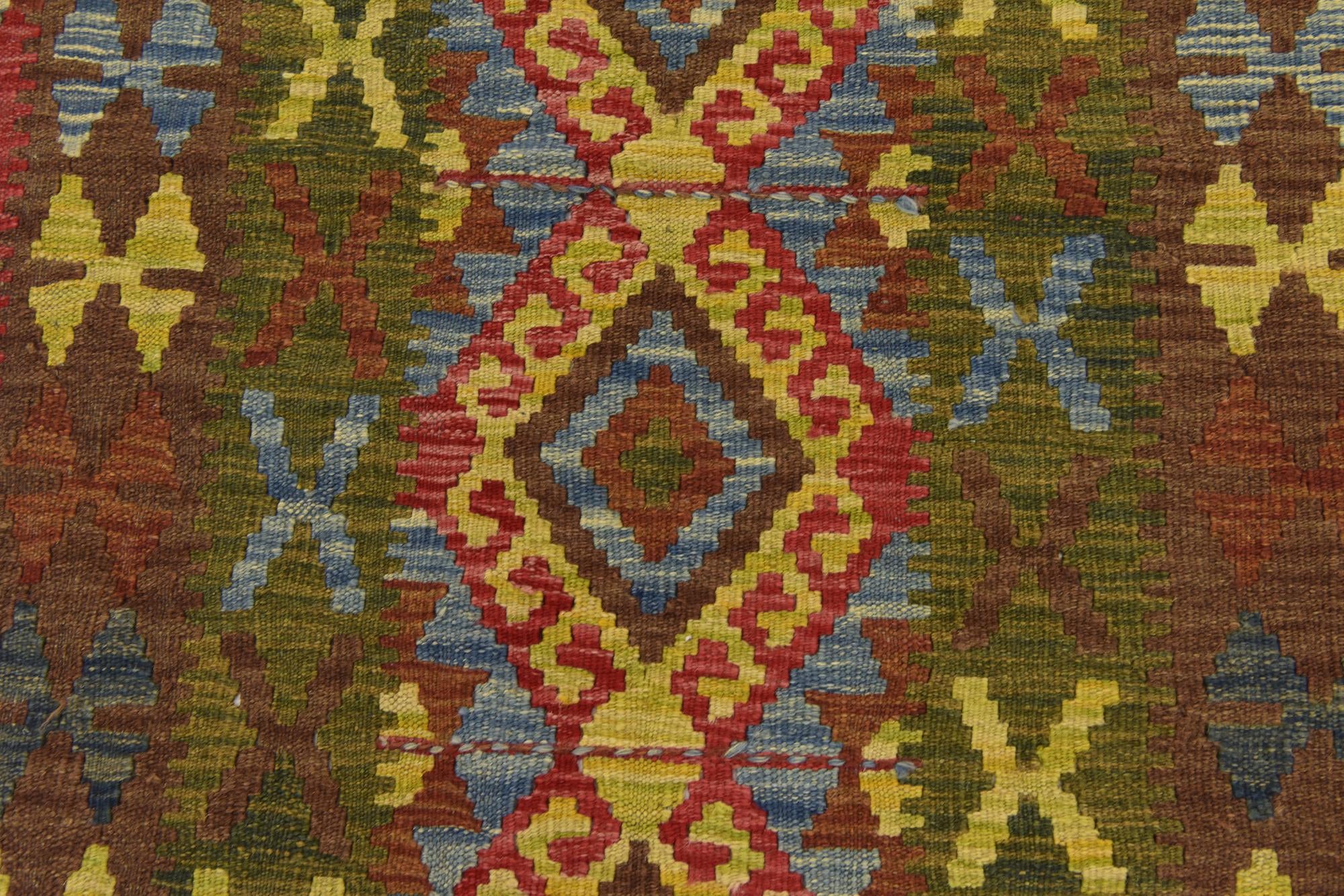 3' 2 x 6' 2 Hand Woven Kilim Maymana Wool Rug