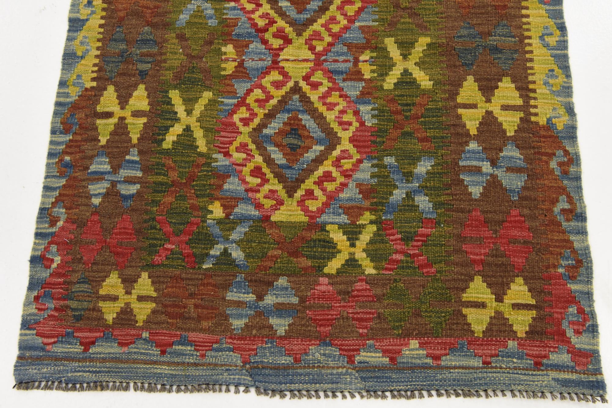 3' 2 x 6' 2 Hand Woven Kilim Maymana Wool Rug