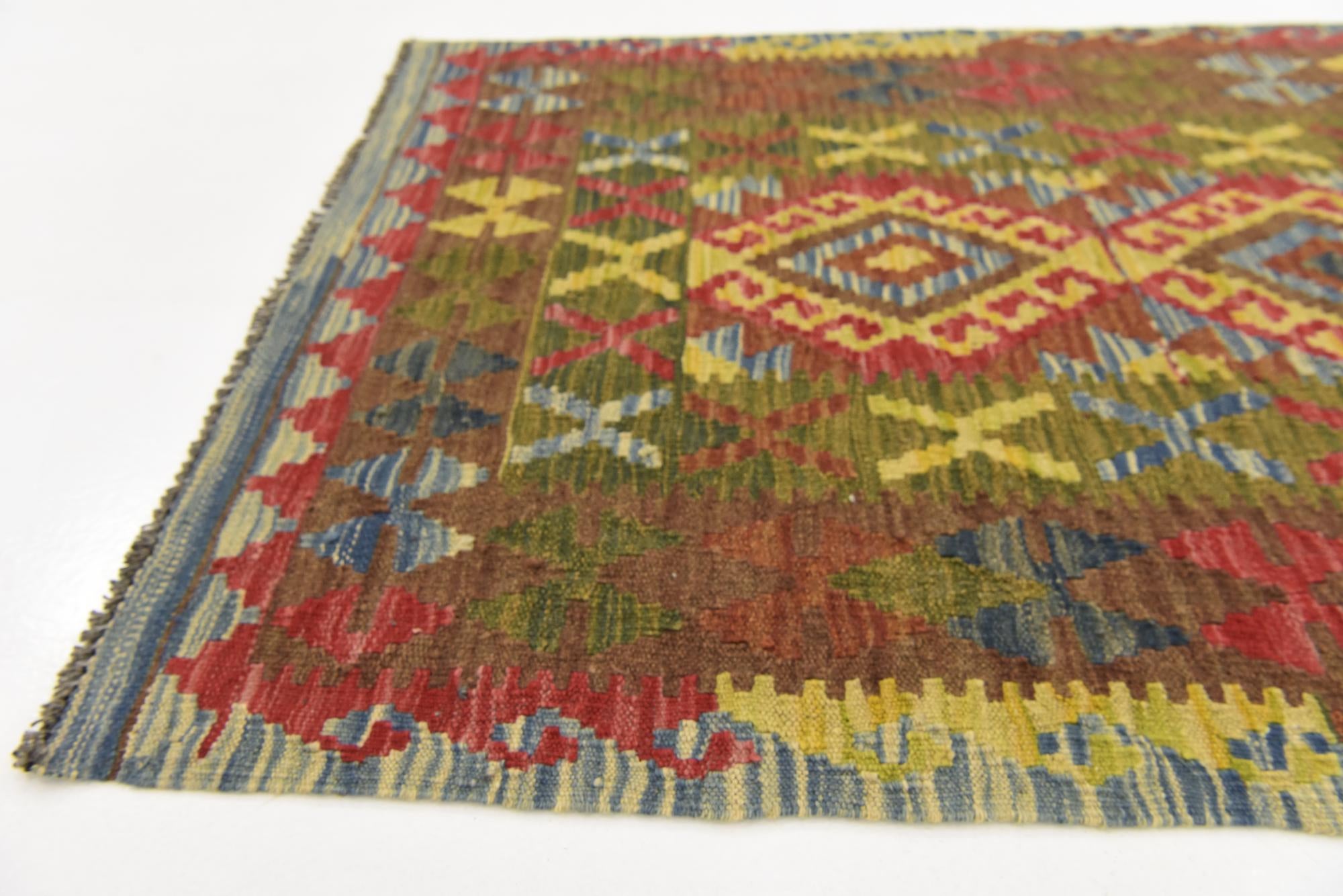 3' 2 x 6' 2 Hand Woven Kilim Maymana Wool Rug